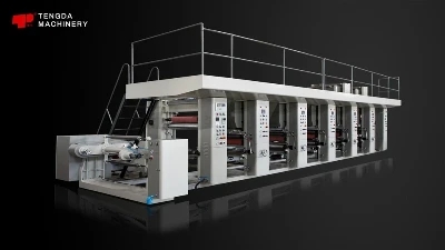 Máquina de impresión en huecograbado accionada por eje para papel de volteo